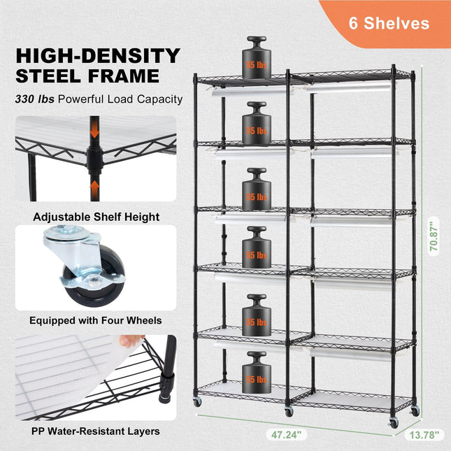 Plant Stand with Grow Light 6 Tiers 200W 59.1" Indoor Plant Grow Shelf - Petal & Stem