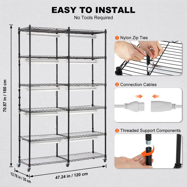 Plant Stand with Grow Light 6 Tiers 200W 59.1" Indoor Plant Grow Shelf - Petal & Stem