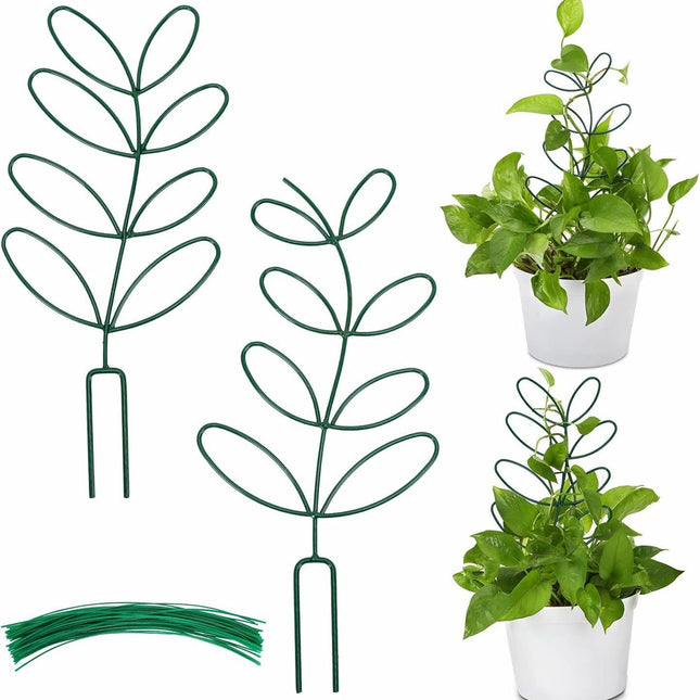 Plant Support Climbing Plants Leaf Shaped Plant Climbing Rack Decorative Plant Pole for Indoor Use Includes 20 Tie Straps Green - Petal & Stem