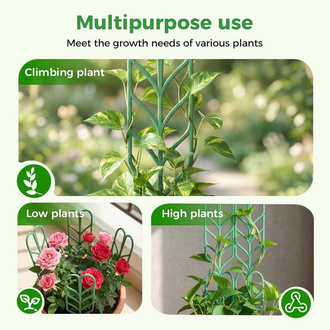 Plant Trellis for Climbing Plants, Indoor Outdoor Plastic Garden Trellis, Adjtable Potted Plant Support for Pothos, Ivy, Hoya, Monstera & Flower Vines (3PCS) - Petal & Stem
