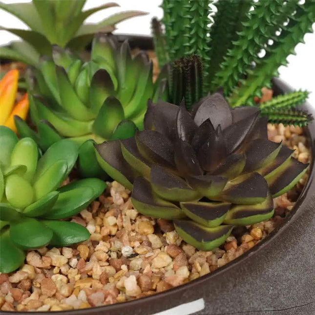 Potted Artificial Succulents with Round Decorative Bowl 19cm - Petal & Stem