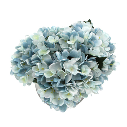 Premium Faux Hydrangea With Glass Vase (Artificial Flowering Blue Hydrangea) 23cm - Petal & Stem
