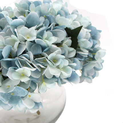 Premium Faux Hydrangea With Glass Vase (Artificial Flowering Blue Hydrangea) 23cm - Petal & Stem