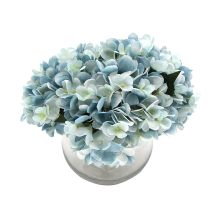 Premium Faux Hydrangea With Glass Vase (Artificial Flowering Blue Hydrangea) 23cm - Petal & Stem