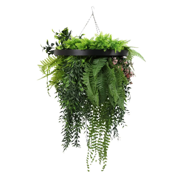 Premium Hanging Artificial Plant Arrangement with Black Frame 40cm UV Resistant - Petal & Stem