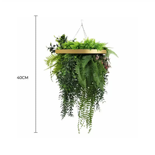 Premium Hanging Artificial Plant Arrangement with Gold Frame 40cm UV Resistant - Petal & Stem