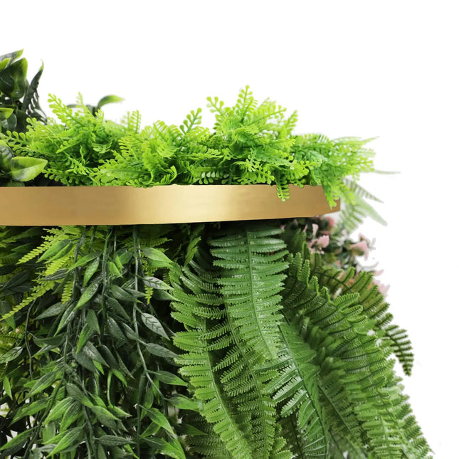 Premium Hanging Artificial Plant Arrangement with Gold Frame 40cm UV Resistant - Petal & Stem