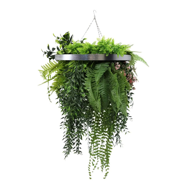 Premium Hanging Artificial Plant Arrangement with Silver Frame 40cm UV Resistant - Petal & Stem