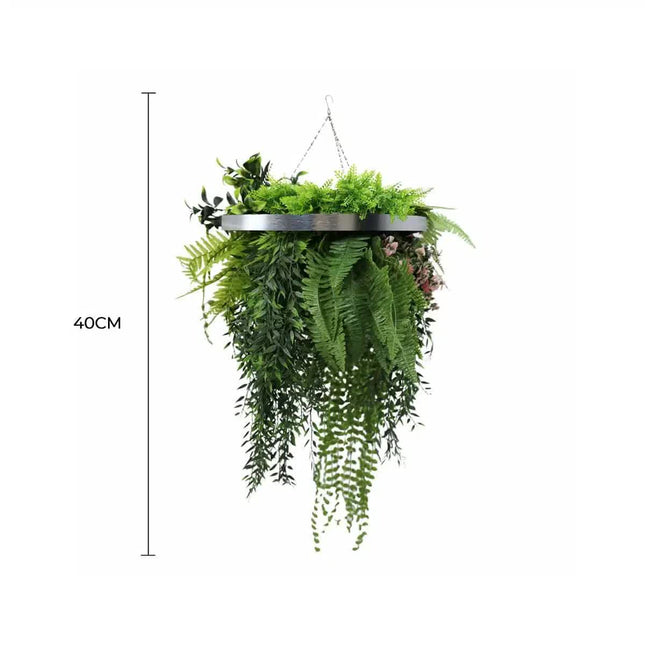 Premium Hanging Artificial Plant Arrangement with Silver Frame 40cm UV Resistant - Petal & Stem
