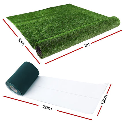 Prime Turf 2x10m Artificial Grass Synthetic Fake 20SQM Turf Lawn 17mm Tape - Petal & Stem