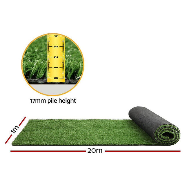 Prime Turf Artificial Grass 1mx20m 17mm Synthetic Fake Lawn Turf Plant Plastic Olive - Petal & Stem
