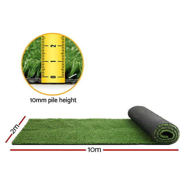 Prime Turf Artificial Grass 2mx10m 10mm Synthetic Fake Lawn Turf Plant Plastic Olive - Petal & Stem