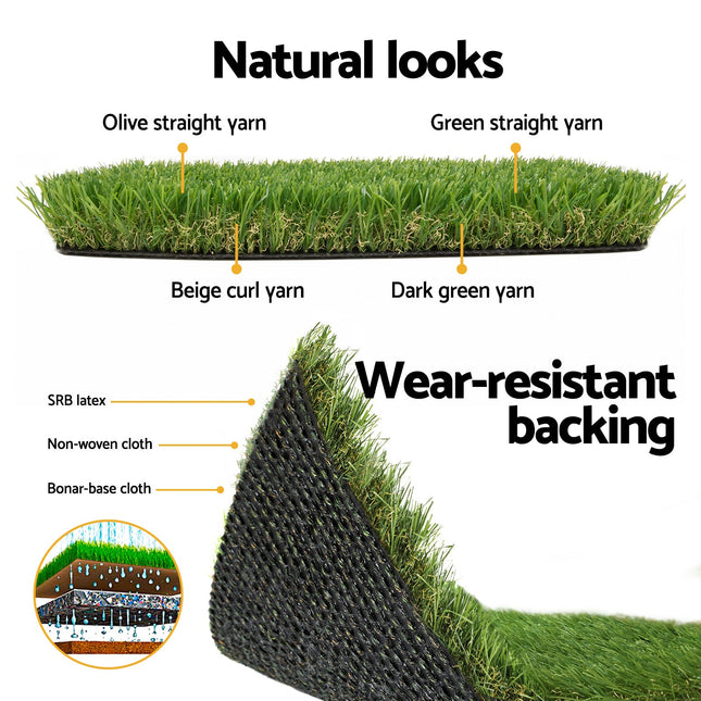Prime Turf Artificial Grass 30mm 2mx5m 40SQM Synthetic Fake Lawn Turf Plastic Plant 4 coloured - Petal & Stem