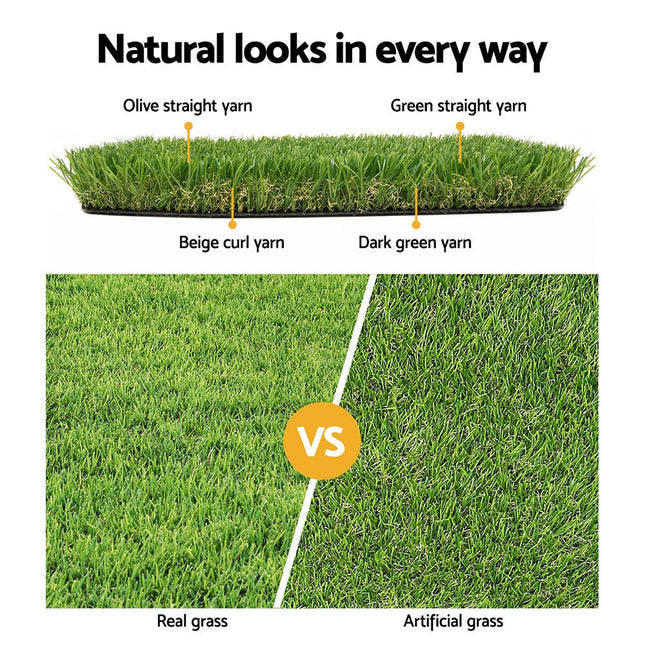 Primeturf 30mm 2mx5m Artificial Grass Synthetic Fake Lawn Turf Plastic Plant 4 coloured - Petal & Stem