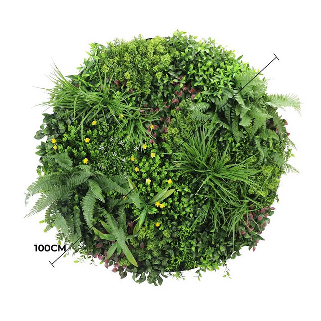 Slimline Artificial Green Wall Disc Art 100cm Country Fern UV Resistant (White) - Petal & Stem