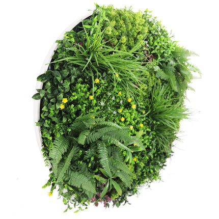 Slimline Artificial Green Wall Disc Art 100cm Country Fern UV Resistant (White) - Petal & Stem