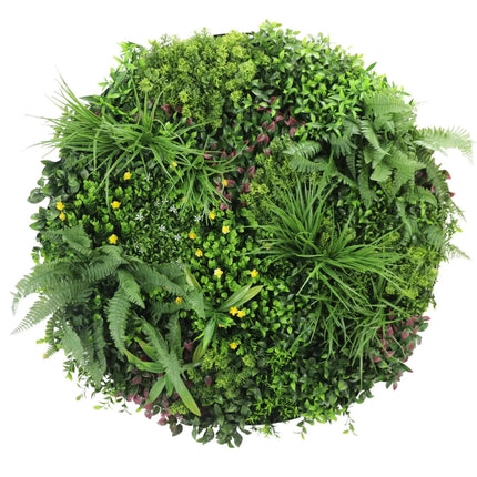 Slimline Artificial Green Wall Disc Art 100cm Country Fern UV Resistant (White) - Petal & Stem