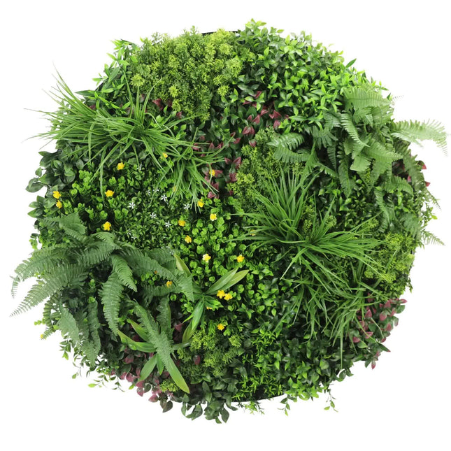 Slimline Artificial Green Wall Disc Art 100cm Country Fern UV Resistant (White) - Petal & Stem