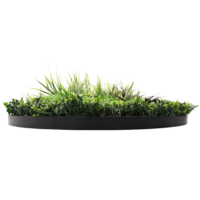 Slimline Artificial Green Wall Disc Art 100cm Grassy Fern UV Resistant (Black) - Petal & Stem