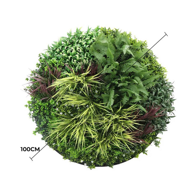Slimline Artificial Green Wall Disc Art 100cm Grassy Fern UV Resistant (Black) - Petal & Stem