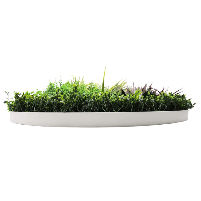 Slimline Artificial Green Wall Disc Art 100cm Grassy Fern UV Resistant (White) - Petal & Stem