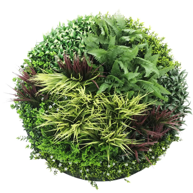 Slimline Artificial Green Wall Disc Art 100cm Grassy Fern UV Resistant (White) - Petal & Stem