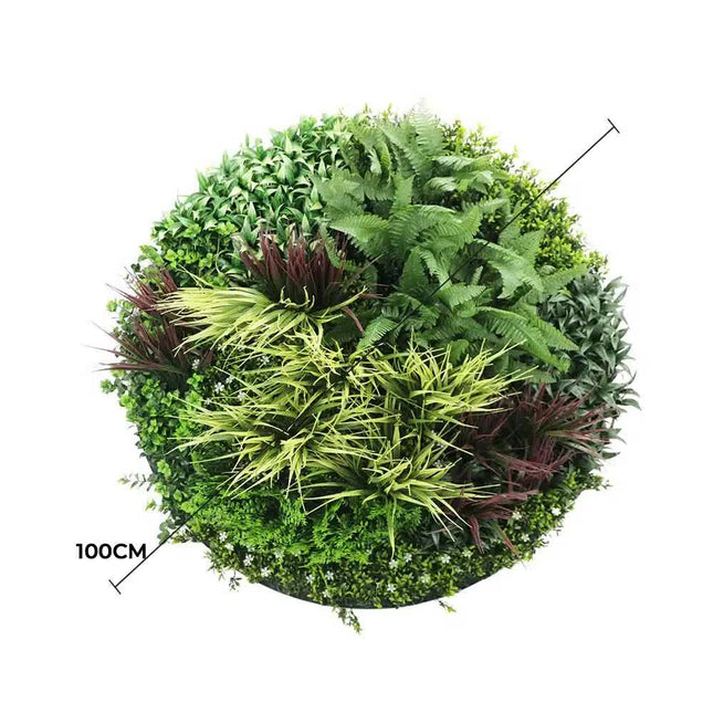 Slimline Artificial Green Wall Disc Art 100cm Grassy Fern UV Resistant (White) - Petal & Stem