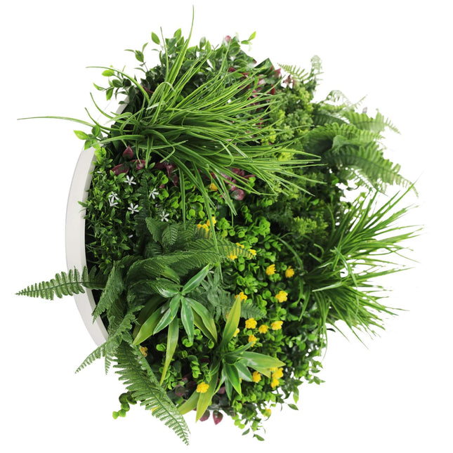Slimline Artificial Green Wall Disc Art 60cm Country Fern UV Resistant (White) - Petal & Stem