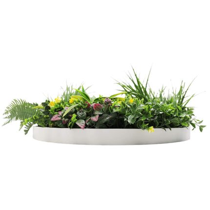 Slimline Artificial Green Wall Disc Art 60cm Country Fern UV Resistant (White) - Petal & Stem