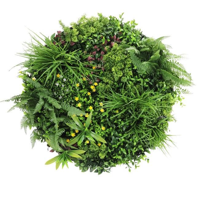 Slimline Artificial Green Wall Disc Art 80cm Country Fern UV Resistant (Black) - Petal & Stem