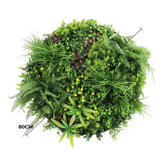 Slimline Artificial Green Wall Disc Art 80cm Country Fern UV Resistant (White) - Petal & Stem