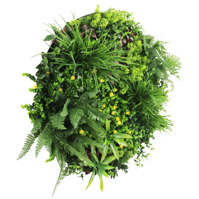 Slimline Artificial Green Wall Disc Art 80cm Country Fern UV Resistant (White) - Petal & Stem