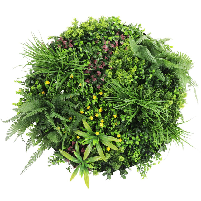 Slimline Artificial Green Wall Disc Art 80cm Country Fern UV Resistant (White) - Petal & Stem