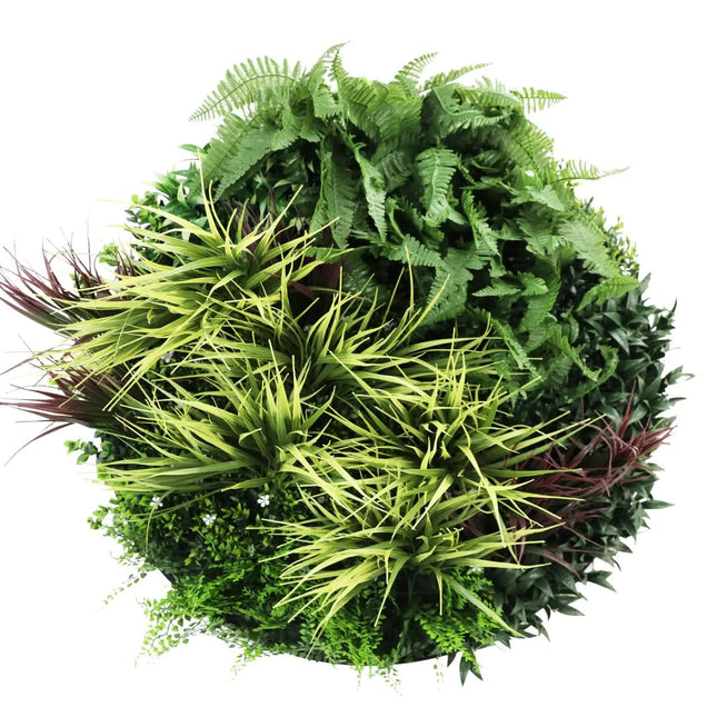 Slimline Artificial Green Wall Disc Art 80cm Grassy Fern UV Resistant (Black) - Petal & Stem