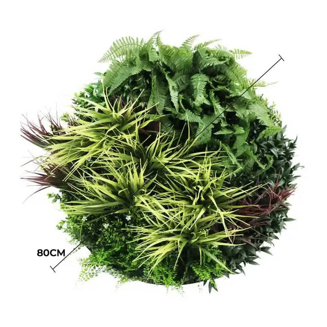 Slimline Artificial Green Wall Disc Art 80cm Grassy Fern UV Resistant (Black) - Petal & Stem