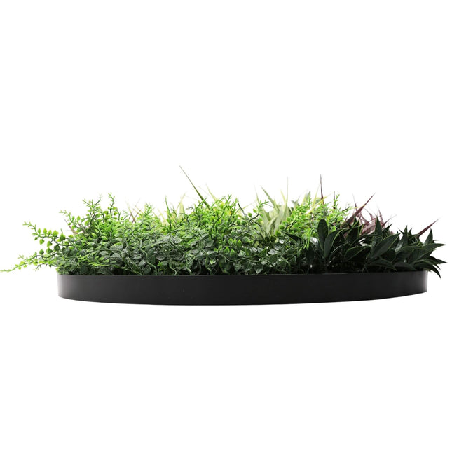 Slimline Artificial Green Wall Disc Art 80cm Grassy Fern UV Resistant (Black) - Petal & Stem