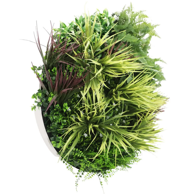 Slimline Artificial Green Wall Disc Art 80cm Grassy Fern UV Resistant (White) - Petal & Stem