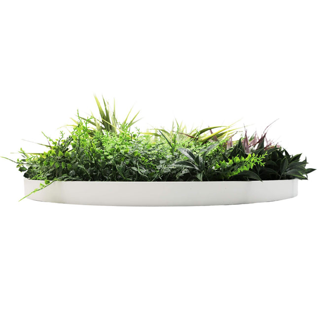 Slimline Artificial Green Wall Disc Art 80cm Grassy Fern UV Resistant (White) - Petal & Stem