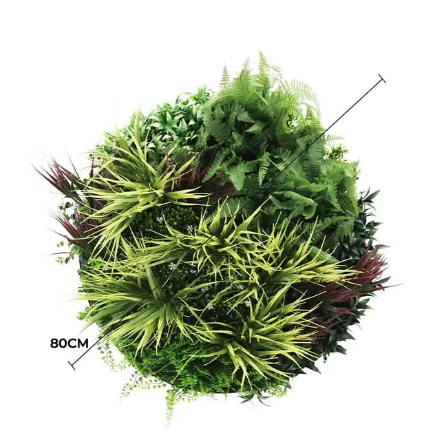 Slimline Artificial Green Wall Disc Art 80cm Grassy Fern UV Resistant (White) - Petal & Stem