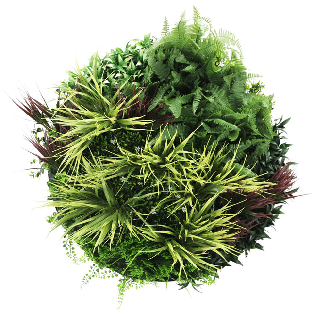 Slimline Artificial Green Wall Disc Art 80cm Grassy Fern UV Resistant (White) - Petal & Stem