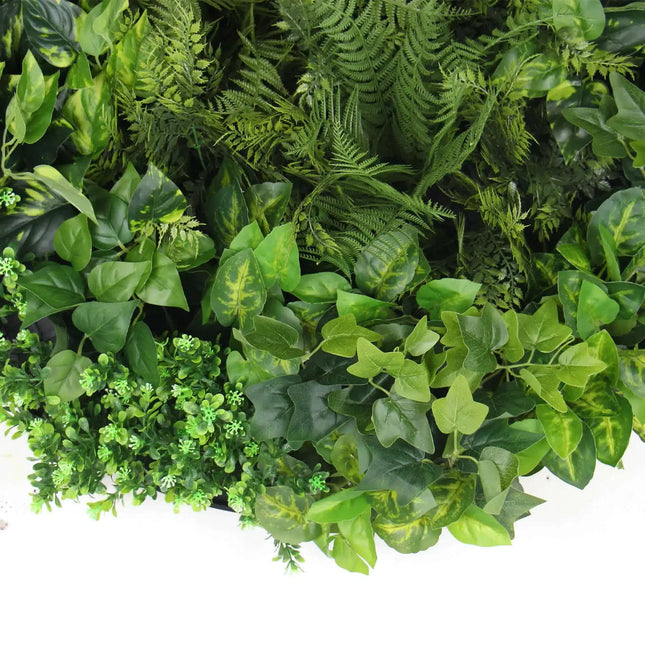 Slimline Artificial Green Wall Disc Art 80cm Mixed Green Fern & Ivy (Modern Black) - Petal & Stem