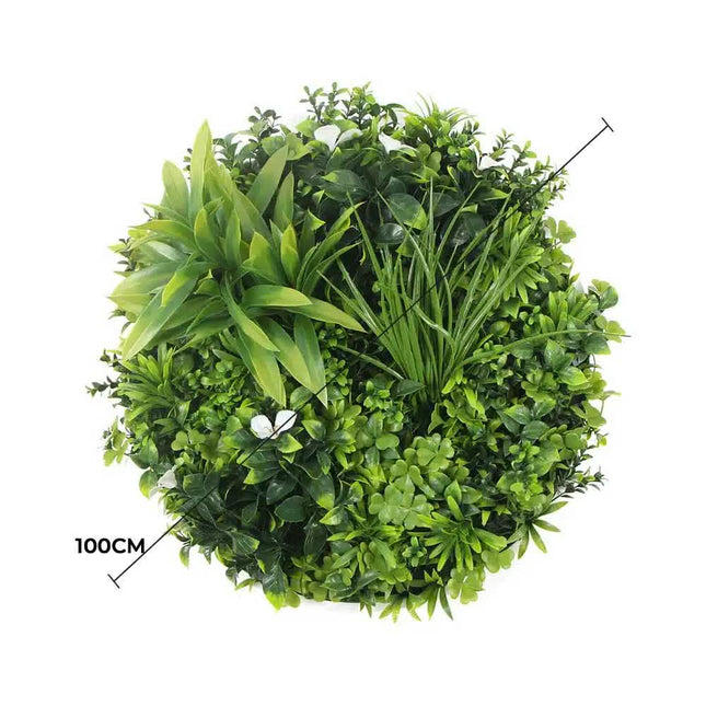 Slimline Flowering White Artificial Green Wall Disc UV Resistant 100cm (Black Frame) - Petal & Stem