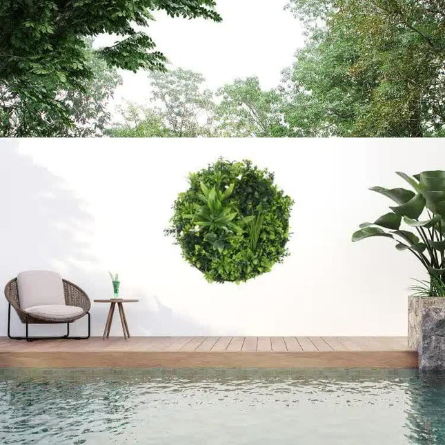 Slimline Flowering White Artificial Green Wall Disc UV Resistant 100cm (Black Frame) - Petal & Stem