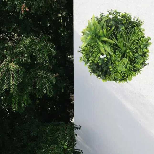Slimline Flowering White Artificial Green Wall Disc UV Resistant 50cm (Black Frame) - Petal & Stem