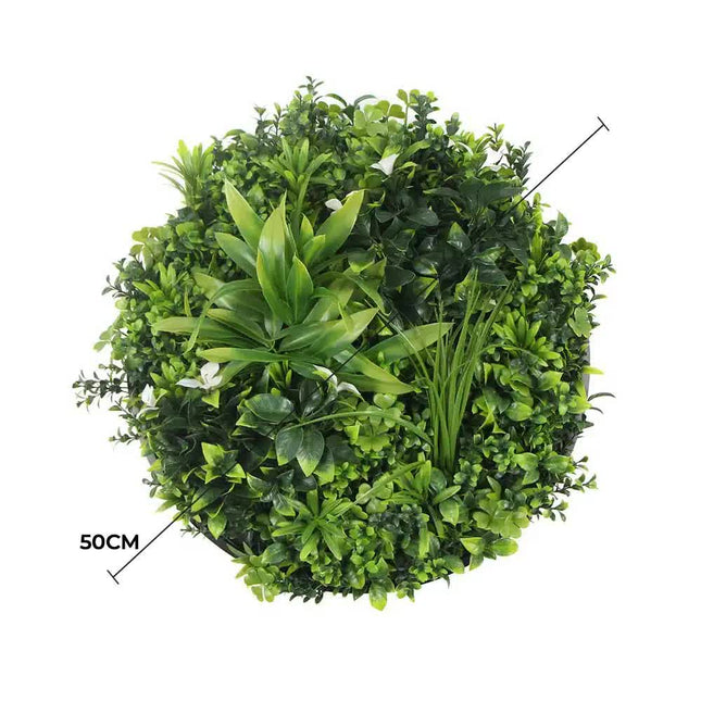 Slimline Flowering White Artificial Green Wall Disc UV Resistant 50cm (Black Frame) - Petal & Stem