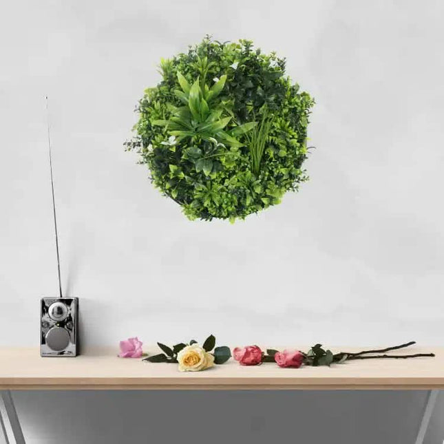 Slimline Flowering White Artificial Green Wall Disc UV Resistant 50cm (Black Frame) - Petal & Stem