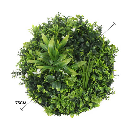 Slimline Flowering White Artificial Green Wall Disc UV Resistant 75cm (Black Frame) - Petal & Stem