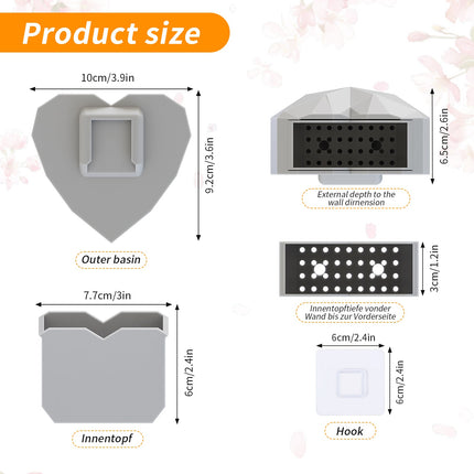 Wall Mounted Planter NO DRILLING,Houseplant Wall Display Ideas,3D Printed Wall Planter with Drainage Tray - Petal & Stem