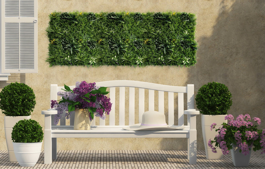 YES4HOMES 5 SQM Artificial Plant Wall Grass Panels Vertical Garden Tile Fence 1X1M Green - Petal & Stem