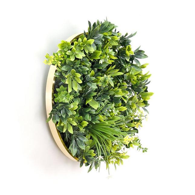 YES4HOMES Artificial Green Wall Plant Garden Panel Daffodil Smile Disc Art 50cm Grassy UV Resistant Frame - Petal & Stem